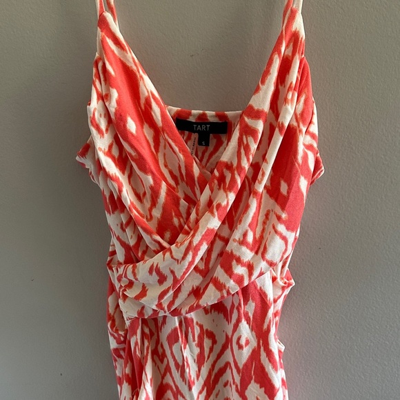 Tart Vibrant Coral and White Patterned Midi Dress - Picture 3 of 6